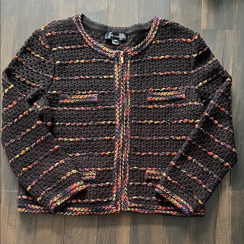 St. John deep plum textured full zip cardigan/jacket size 12